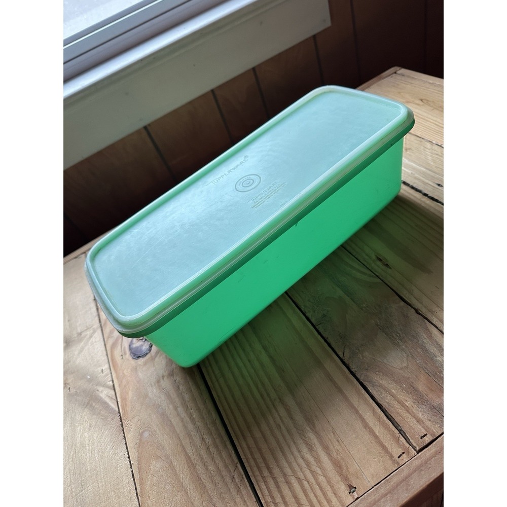 VTG Tupperware 782-5 Green Celery Keeper Container W/Lid & insert 14.5  x 4.5"